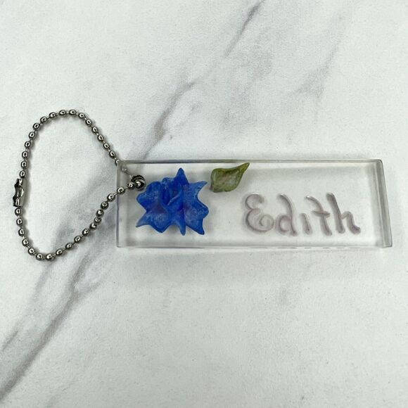 Edith Floral Acrylic Name Monogram Keychain Keyring - Picture 1 of 10